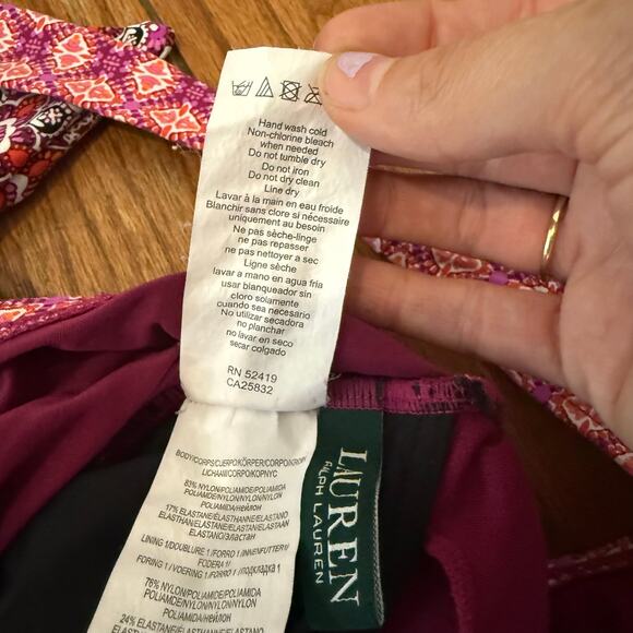 Lauren Ralph Lauren‎ maroon geometric tile print wrap top bathing suit size 4 - Picture 6 of 8